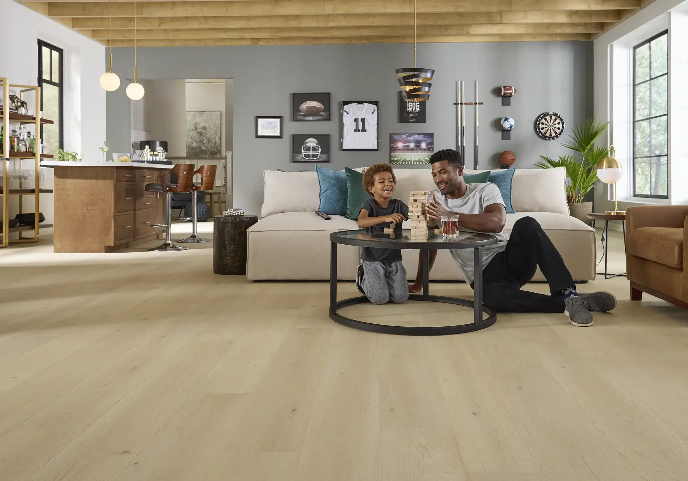 Kid & father playing in living room